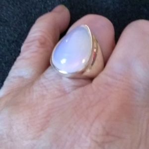 Silvertone and Milky White Stone Ring